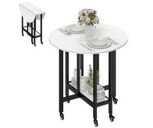 Mesa de comedor plegable HOMCOM, mesa con alas abatibles y estante abierto para comedor, salón, espacios pequeños, mármol blanco
