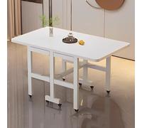 Mesa de Comedor Plegable, Mesa de Cocina Móvil con Alas Abatibles y Ruedas, Mesas Plegables Multifuncionales Que Ahorran Espacio, para Trabajar, Estudiar(White,130x80cm/51.1x31.5in)
