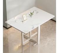 Mesa de Comedor Plegable, Mesa de Cocina Plegable, Ahorro de Espacio, con Alas Abatibles y Soporte Anticaída, Estructura de Acero Al Carbono, No Requiere Instalación(White A,120X60cm)