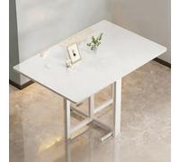 Mesa de Comedor Plegable, Mesa de Cocina Plegable, Ahorro de Espacio, con Alas Abatibles y Soporte Anticaída, Estructura de Acero Al Carbono, No Requiere Instalación(White,140X80cm)