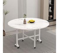 Mesa de comedor plegable, mesa de comedor plegable redonda de hoja abatible, mesa de comedor versátil con 6 ruedas universales y marco de metal, plegable en 3 formas, para espacio pequeño comedor