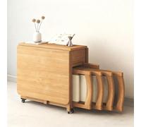 Mesa de comedor plegable moderna de mediados de siglo con 4 sillas, diseño rústico de madera, cajón oculto y ruedas, perfecta para espacios pequeños, fácil montaje, solución de ahorro de espacio