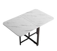 Mesa de comedor plegable multifuncional, mesa cuadrada de alta capacidad con parte superior de mármol de imitación para uso doméstico, diseño que ahorra espacio (color: blanco)