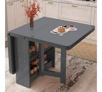 Mesa de comedor plegable que ahorra espacio con 2 estantes de almacenamiento, mesa de cocina compacta con diseño de triple pliegue, práctica mesa extensible para espacios pequeños