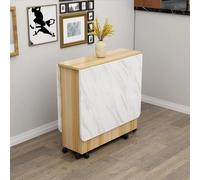 Mesa de comedor plegable que ahorra espacio con 6 ruedas, estante de almacenamiento de 2 niveles, multifuncional para cocina, dormitorio y comedor, 120 cm, color F