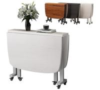 Mesa de comedor plegable que ahorra espacio con hoja caída, extensible y enrollable sobre 6 ruedas, perfecta para espacios pequeños, cocina y sala de estar, 120 cm
