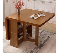 Mesa de comedor plegable que ahorra espacio con hoja caída y estante de almacenamiento de 2 capas, mesa extensible de madera maciza para espacios pequeños, muebles de comedor utilitarios (120 x 60 cm)