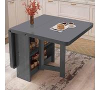Mesa de comedor plegable que ahorra espacio con hojas de caída, diseño extensible de madera maciza, estante de almacenamiento de 2 capas, perfecto para espacios pequeños (120 x 70 cm)