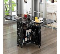 Mesa de comedor plegable que ahorra espacio, mesa móvil con 6 ruedas, diseño de puerta expandible, 2 estantes de almacenamiento abiertos, ideal para el trabajo, estudio y comedor (negro)