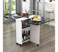 Mesa de Comedor Plegable y compacta con 6 Ruedas y 2 estantes Abiertos, Disponible en Blanco y Negro. Esta Mesa de Comedor Extensible y Multifuncional es Ideal para Comer, Trabajar y Estudia