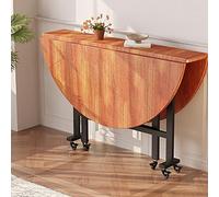 Mesa De Comedor Redonda Abatible Extensible Plegable Versátil De Madera, MGHRUE, Mesa De Comedor, 100 cm x 65 cm, Marron, Rústico