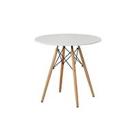 Mesa de Comedor Redonda Blanca Moderna de Mediados de Siglo con Patas de Madera Maciza Mesa de Centro Elegante de 80 cm Superior para Sala de Estar Decoración Elegante del hogar Muebles Vers