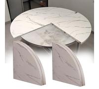 Mesa de comedor redonda con parte superior de mármol, mesa de madera plegable de repuesto para jugar a las cartas, jugar y comer, diseño que ahorra espacio con capacidad para 5 a 20 personas