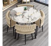 Mesa de comedor redonda de 31.5 pulgadas y sillas de 5 piezas, juego de café de negociación, para sala de estar, oficina, cocina, recepción, color madera, muebles minimalistas modernos (color: beige)