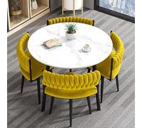 Mesa de comedor redonda de 31.5 pulgadas y sillas de 5 piezas, juego de café de negociación, para sala de estar, oficina, cocina, recepción, color madera, muebles minimalistas modernos (color