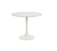 Mesa de comedor redonda de diseño en cerámica blanca y metal D90 cm MALOU