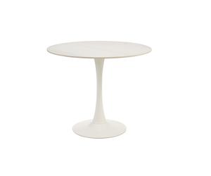 Mesa de comedor redonda de diseño en cerámica blanca y metal D90 cm MALOU