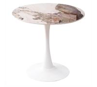 Mesa de comedor redonda de granito de 70 cm, patas de pedestal de metal, mesa de centro de tulipán para sala de estar, cafetería y cocina, mesa auxiliar moderna de ocio, color negro