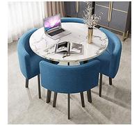 Mesa de comedor redonda de mármol con patas de metal, diseño simple para el hogar y la oficina, ideal para sala de estar o recepción de café, asientos 4