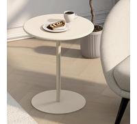 Mesa de comedor redonda de metal, color beige, pequeña mesa auxiliar para sala de estar y dormitorio, mesa auxiliar con parte superior fija y base estable (tamaño: 40 x 40 x 72 cm)