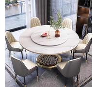 Mesa de comedor redonda de piedra sinterizada de 63 pulgadas con mesa moderna de cocina y comedor Lazy Susan con base de metal, mesa de comedor circular de mármol, mesa de comedor de gran tamaño para