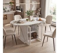 Mesa de comedor redonda extensible 77 x 100 x 100 cm | Mesa de comedor telescópica para 4-6, mesa de cocina multifuncional con frigorífico, estante para comedor y cocina.