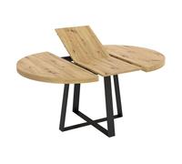 Miroytengo Mesa de Comedor Redonda Extensible, Mesa de Salón, Melamina Aduna, Roble y Negro 110x77x110-158 cm