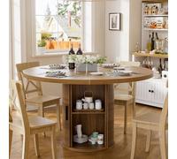 Mesa de Comedor Redonda Madera 100CM Mesa de Cocina Redonda con Estante de Almacenamiento de 2 Niveles y Puerta Corrediza de Madera Mesa de Comedor o Cocina Estable Mesa Redond Comedor 4 Personas