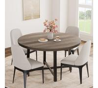 Mesa de comedor redonda, mesa de comedor redonda de estilo industrial de 47 pulgadas para 4-6 personas, superficie de madera con base de pedestal de metal, mesa de comedor circular compacta que ahorra