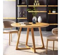 Mesa de comedor redonda moderna de mediados de siglo, de madera maciza, diseño rústico de pedestal para espacios pequeños, asientos para 2 y 4 personas. Muebles de cocina y comedor Palabras clave