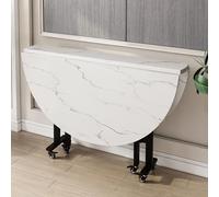 Mesa de comedor redonda plegable con 6 ruedas, mesa de cocina que ahorra espacio, marco de acero al carbono, 3 configuraciones para espacios pequeños, diseño portátil y cómodo