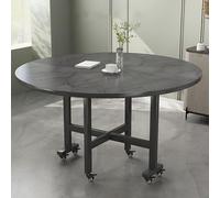 Mesa de comedor redonda plegable con 6 ruedas, mesa de cocina que ahorra espacio, soporte de acero al carbono, 3 configuraciones para espacios pequeños, diseño de hojas colgantes móviles