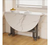 Mesa de comedor redonda plegable con ruedas universales y freno solución para ahorrar espacio para áreas pequeñas, perfecta para sala de estar, hotel, restaurante, fácil movilidad