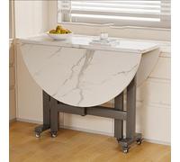 Mesa de comedor redonda plegable con ruedas universales y solución de ahorro de espacio para espacios pequeños, perfecta para sala de estar, hotel, restaurante, diseño compacto