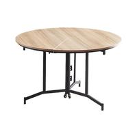 Mesa de comedor redonda plegable de madera maciza con patas de metal y ruedas, perfecta para interiores y exteriores, catering, eventos, bodas, acabado de roble sintético, diseño que ahorra espacio