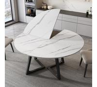 Mesa de comedor redonda plegable, madera maciza con herrajes metálicos, impermeable para uso en interiores y exteriores, fácil almacenamiento para banquetes y cocinas