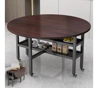 Mesa de comedor redonda plegable, mesa de cocina extensible que ahorra espacio con almacenamiento de doble capa, escritorio plegable con 6 ruedas universales para sala de estar y balcón
