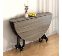 Mesa de comedor redonda plegable móvil con hoja caída, ruedas universales para un fácil movimiento, marco de metal resistente soporta hasta 400 kg, ideal para espacios pequeños y capacidad para 4-8