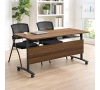 Mesa de conferencias con diseño abatible, grande, rectangular, plegable, con ruedas giratorias, modular, diseño que ahorra espacio para reuniones de oficina y sesiones de entrenamiento (solo mesa)