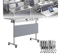 Mesa de conferencias cuadrada blanca moderna con ruedas rodantes, escritorio móvil para computadora para sala de juntas/seminarios, juego de 6 muebles versátiles de 160 cm para reuniones
