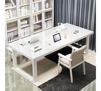 Mesa de conferencias de madera maciza para 4 a 8 personas, mesa de seminario grande con patas resistentes, perfecta para reuniones de oficina y talleres, acabado blanco, 140 x 80 x 75 cm