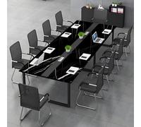 Mesa de conferencias larga para sala de reuniones de oficina, escritorio rectangular para 6 a 20 personas con agujero para gestión de cables, almohadillas ajustables, fácil montaje para sala de