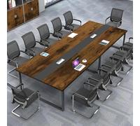 Mesa de conferencias moderna - Mesa de reuniones grande para oficina con gestión de cables, marco de metal resistente, diseño rectangular negro y blanco para 8-12 personas (sillas no incluidas)