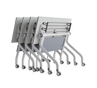 Mesa De Conferencias Moderna, Mesa De Reuniones Modular Plegable Con Ruedas Móviles De 360° Y Panel De Privacidad, Escritorio Rectangular Abatible Para Reuniones Y Seminarios(4PCS,140*50*75CM)