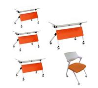 Mesa de conferencias móvil con ruedas, mesa de reuniones rectangular con estante de almacenamiento, escritorio modular de entrenamiento (55.1 x 23.6 x 29.5 pulgadas), ideal para oficinas y aulas.