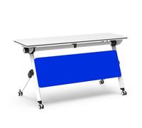 Mesa de conferencias plegable azul con diseño abatible, ahorro de espacio y modular, 55 x 20 x 30 pulgadas, ruedas giratorias para una fácil movilidad, perfecta para reuniones de oficina y sesiones de