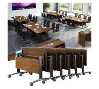 Mesa de conferencias plegable con ruedas de 139.7 cm, tapa abatible, diseño rectangular moderno para oficina y aula, paquete de 10 patas de metal resistentes, muebles que ahorran espacio