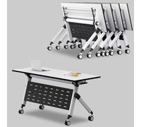 Mesa de conferencias plegable con ruedas, escritorio moderno para computadora, fácil de montar, marco de metal para oficina en casa o salas de entrenamiento (4 unidades, 120 x 50 cm, 47 x 19.7