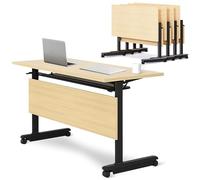 Mesa de conferencias plegable con ruedas, mesa de entrenamiento apilable para oficina y aula, muebles de reuniones portátiles con deflector para un fácil almacenamiento