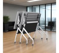 Mesa de conferencias Plegable de 120 cm con Ruedas bloqueables, Mesa de Oficina móvil con Tapa abatible para Salas de formación y reuniones, Mesa Blanca versátil Que Ahorra Espacio para Uso